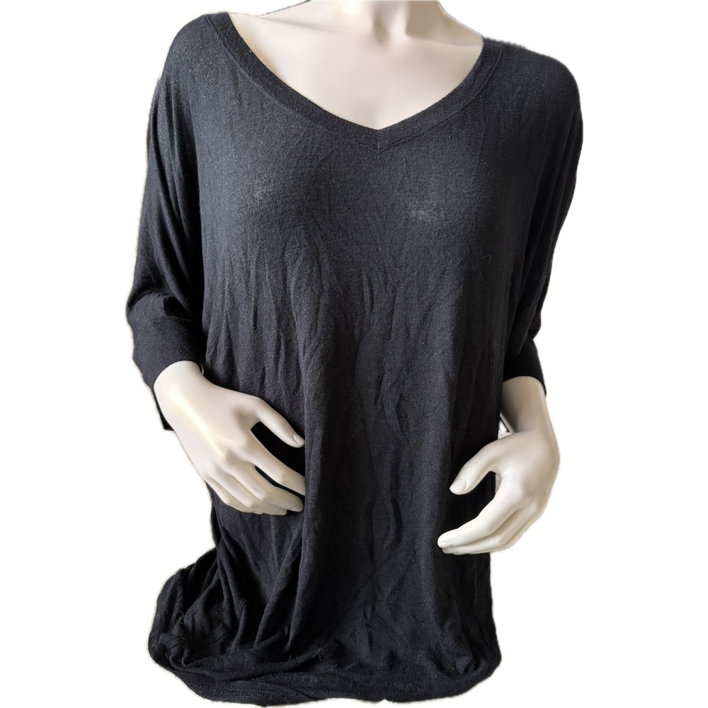 Wantable Womens XL‎ Top Black V Neck 3/4 Sleeve Knit Comfy Tunic Blouse